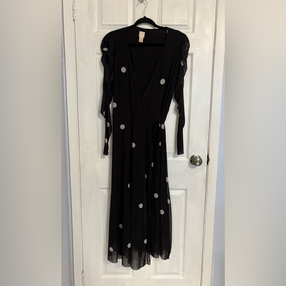 Elegant Black Polka Dot Wrap Dress